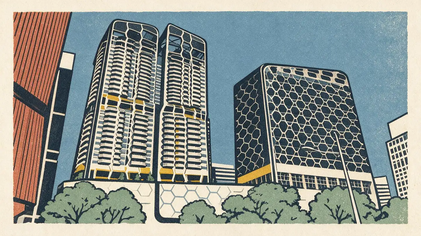 Illustration of the V On Shenton condominium development on Shenton Way, Singapore