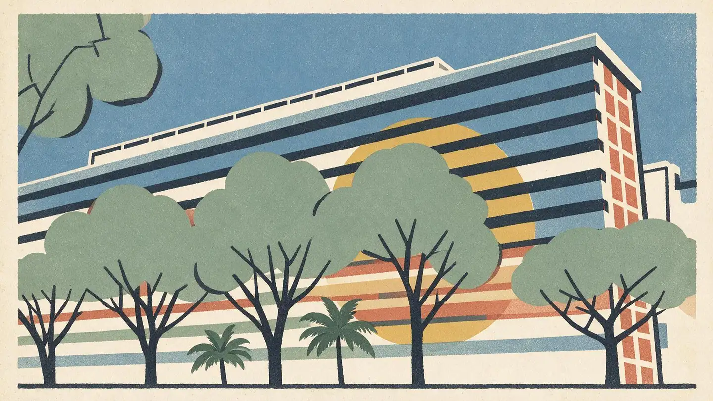 Illustration of HDB public housing blocks in Hougang, Singapore