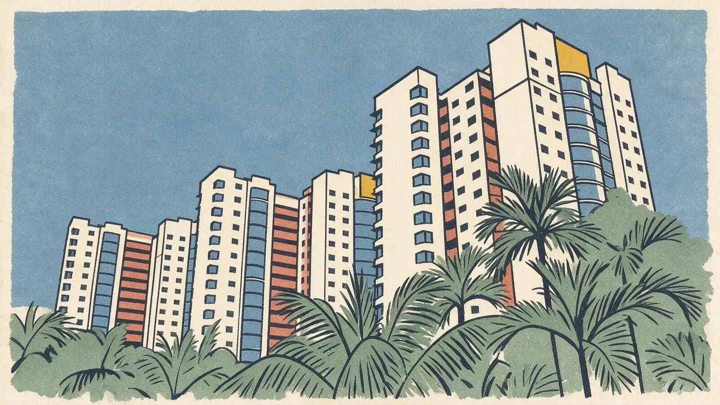 Illustration of HDB public housing blocks in Punggol, Singapore