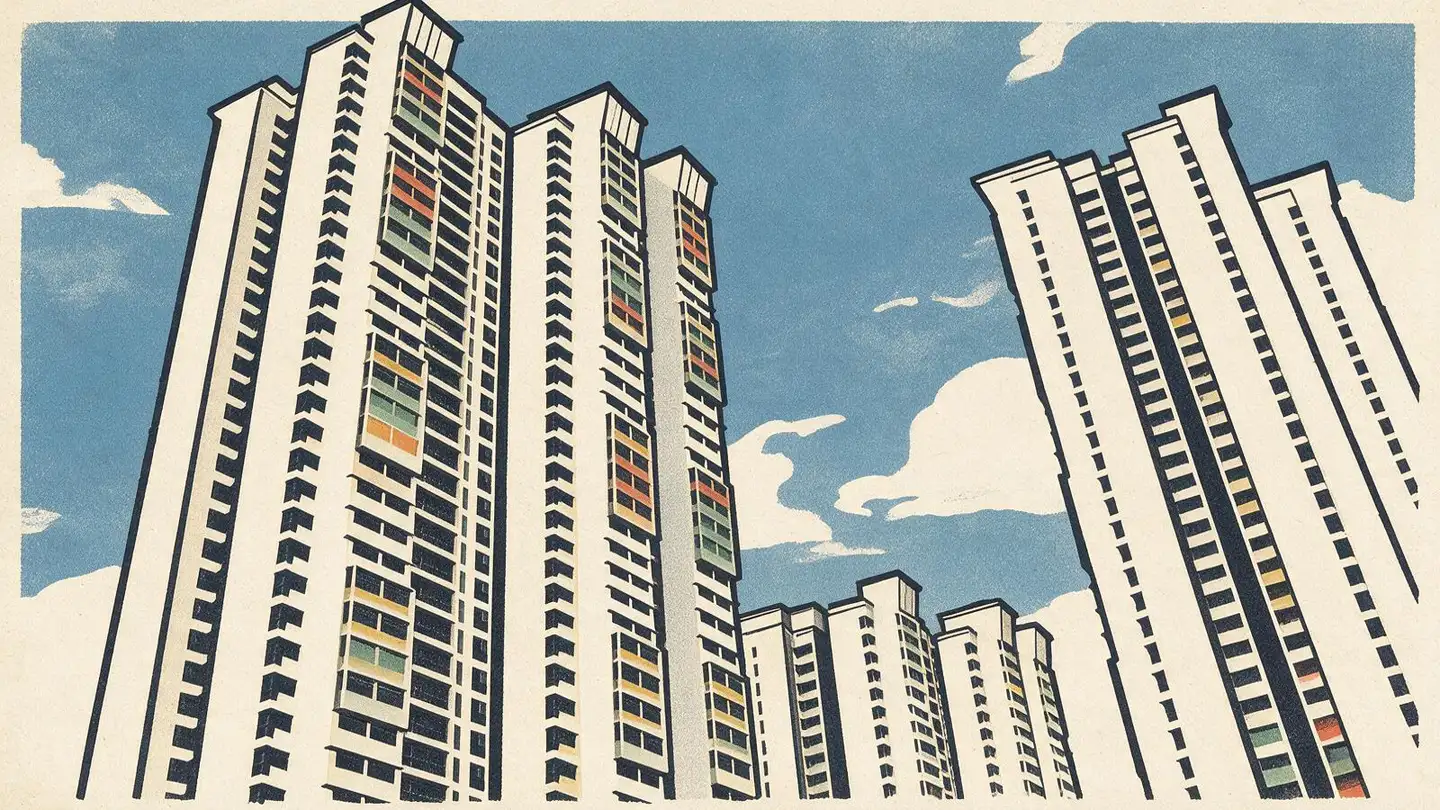Illustration of HDB public housing blocks in Queenstown, Singapore