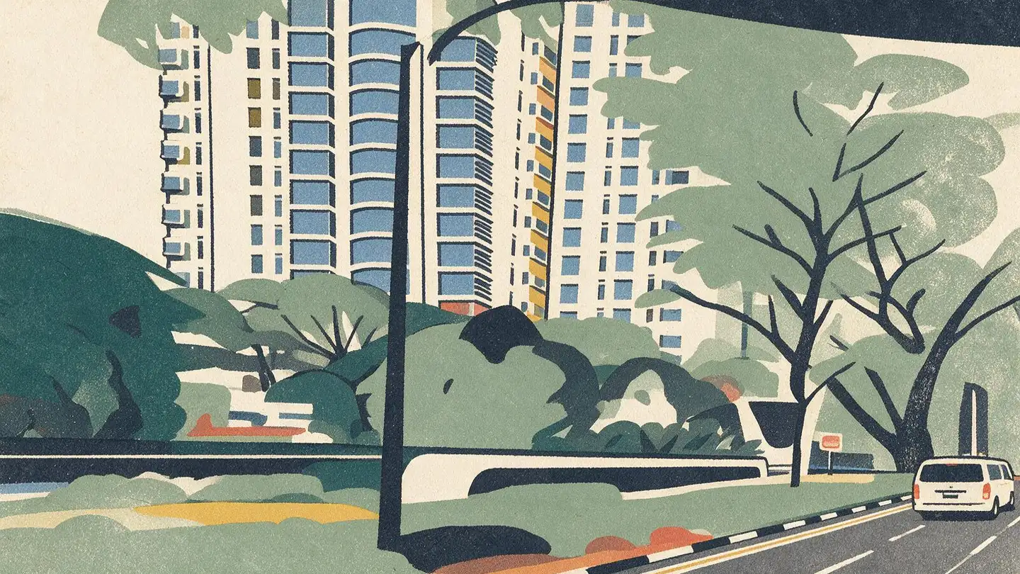 Illustration of the The Scotts Tower condominium development on Scotts Road, Singapore